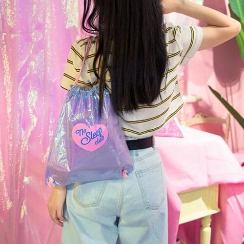 1PC Ins Wind Backpack Korean Fresh Drawstring Backpack Summer Student School Bag PVC Travel Shopping For Women New