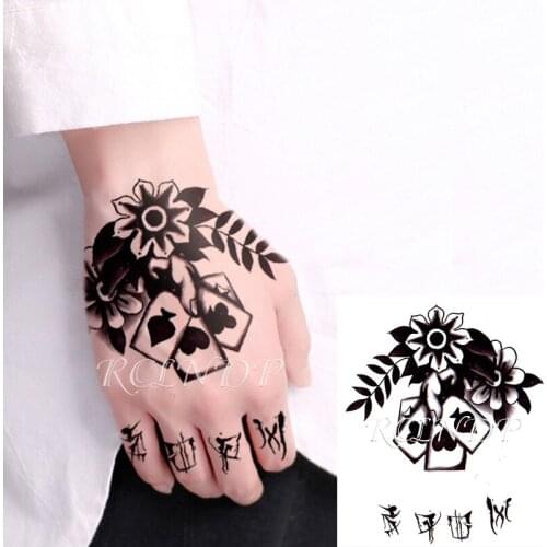 Waterproof Temporary Tattoo Sticker Flowers Playing Cards Fake Tatto Flash Tatoo Hand Size Art Tattoos for Boy Women Men