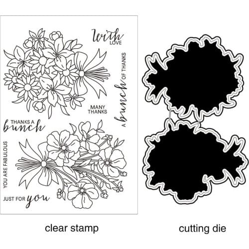 ZhuoAng Blooming flowers Cutting Dies and Clear Stamp Set for DIY Scrapbooking Photo Album Decoretive Embossing Stencial