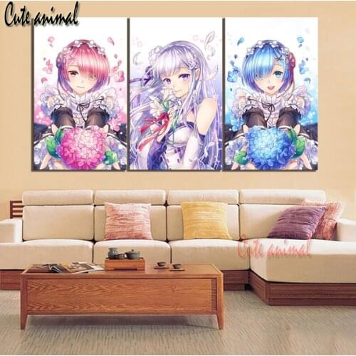 Japan Anime Girl 5d diamond painting full novelty 2020 mosaic art diamond embroidery 3 pcs decorationrhinestone icons new hot