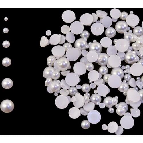 120-1200pcs/bag Nail Half Pearl Rhinestone Decoration Beige/White 2-7mm Pearl Charm Flat-Back 3D Jewelry For Nail Art Decoration