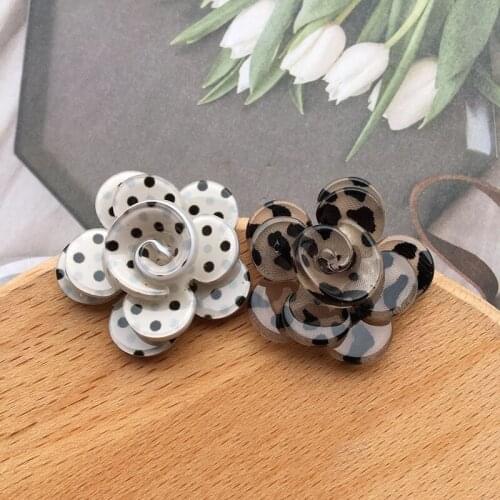 20pcs Polka Dots Leopard Style Acrylic Pearl Rose 3D Flower Patch Sticker Garment Ornament Accessory Floral Beading Material