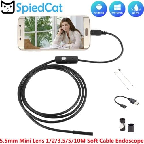 5.5mm Mini Lens 1M 2M 3.5M 5M 10M Soft Cable Android OTG USB Endoscope Cam Snake Car Pipe Inspection Micro USB Borescope Camera