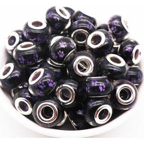 20Pcs Cute Dog Paw Big Hole Murano Spacer Beads European Beads Charms fit Pandora Bracelet DIY Necklace Bead for Jewelry Making