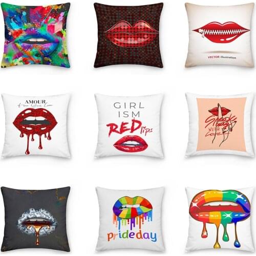 45*45cm Flame Red Lips Pillowcase Decorative Sofa Cushion Case Washable Bed Pillow Cover Home Ornament Valentines Day Gift