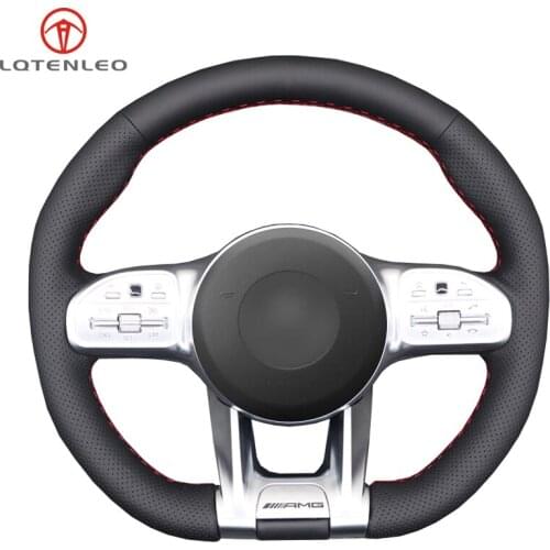 Black PU Artificial Leather Car Steering Wheel Cover For Mercedes-Benz A35 A45 E63 G63 C63 CLA45 CLS53 E53 E63 GLA35 S63 AMG