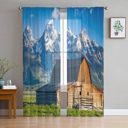 Farm Chalet Snow Mountain Sheer Curtains for Living Room Bedroom Kitchen Tulle for Windows Voile Drapes Home Decoration