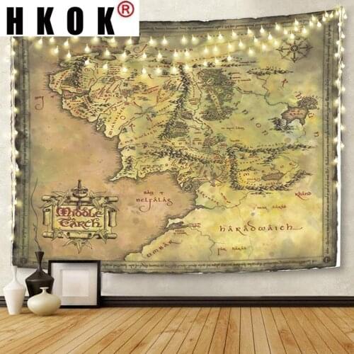 HKOK Retro Map Tapestry Wall Hanging Fabric Mural Background Cloth Wall Rugs Towel Beach Fabric Blanket Dorm Living Home Decor