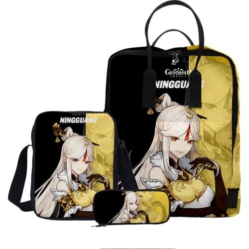 2021 Women Men Genshin Impact Backpack Set/3pcs 3D Cartoon Anime Travel Laptop Bag Boys Girls Oxford Waterproof Schoolbag