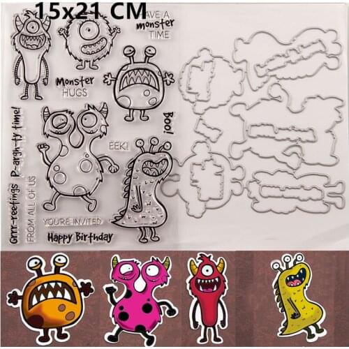 2021 New Monster Letter Clear Stamps and Metal Cutting Dies DIY Scrapbooking Embossing Album Seal Template Punch Stencils