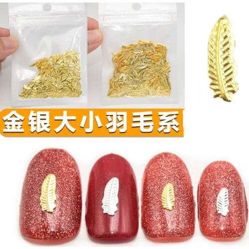 New Charm 500pcs /Bag feather nail charms in gold or silver color/ Metal nail decoration 3D nail jewelry Gold&Silver nail charm