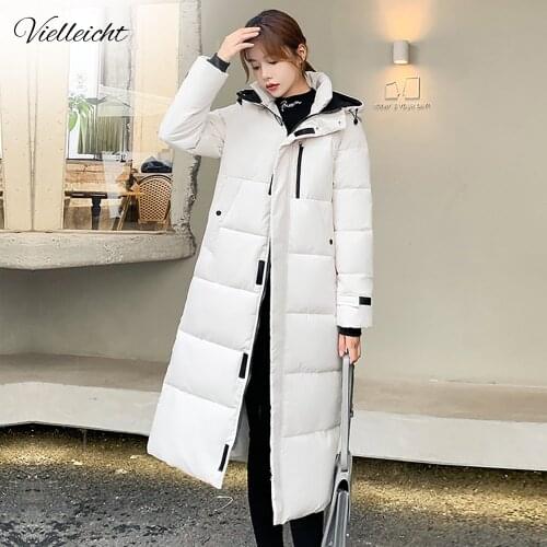 Vielleicht 2021 Autumn Winter Women Jacket X-long Hooded Parka Cotton Padded Female High Quality Warm Winter Outwear Coat Women