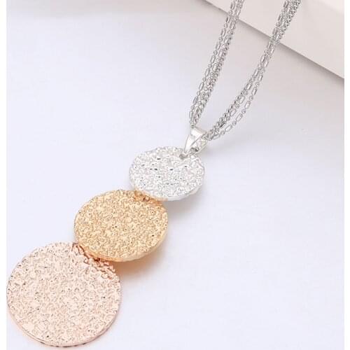 Gold Color Mix Color Shining Round Pendant Necklace For Women Multi layer Chains Long Necklaces Fashion Jewelry Vintage Collier