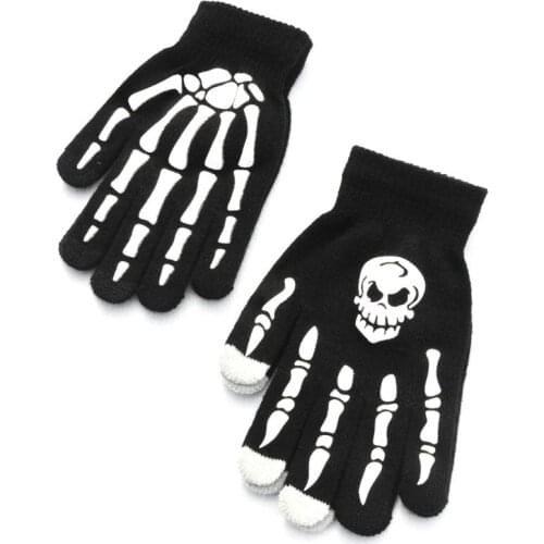 Y166 Unisex Adult Children Winter Cycling Full Fingered Gloves Halloween Horror Skull Claw Skeleton Anti-Skid Rubber Outdoor