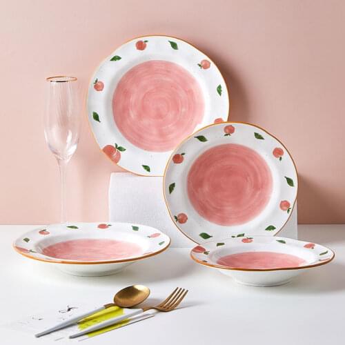 Peach Western plate girl heart lovely ceramic tableware household dumpling tray net red Japanese tableware fish plate