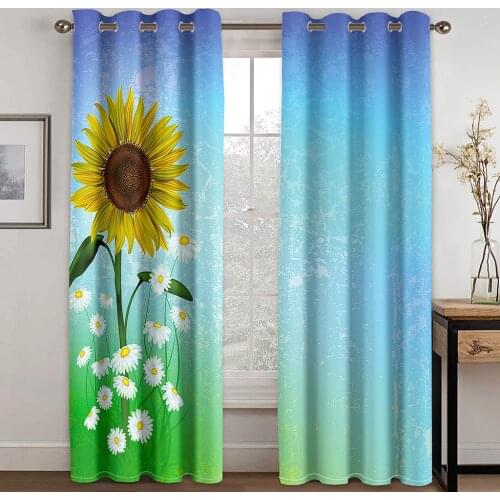 Sunflower 3D Blue Sky Small Fresh Pattern Blackout Curtain Kit, Suitable for Home Curtains In The Living Room and Bedroom
