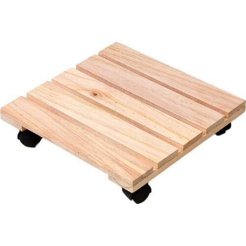 25x25cm Rustic Square Slatted Movable Rolling Wood Coaster Planter Caddies Flower Pots Stand Casters Rustproof Rot