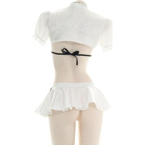 Sexy Mini Micro Open Bikini Bra Halloween Outfits For Women Girl Kawaii Lingerie Femme Erotic Cosplay Maid Outfit Cheongsam