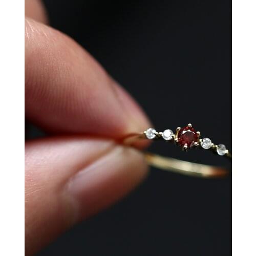 925 Sterling Silver French Simple Red Crystal Ring Women Small Cute Proposal 14k Gold Plated Jewelry Girlfriend Gift