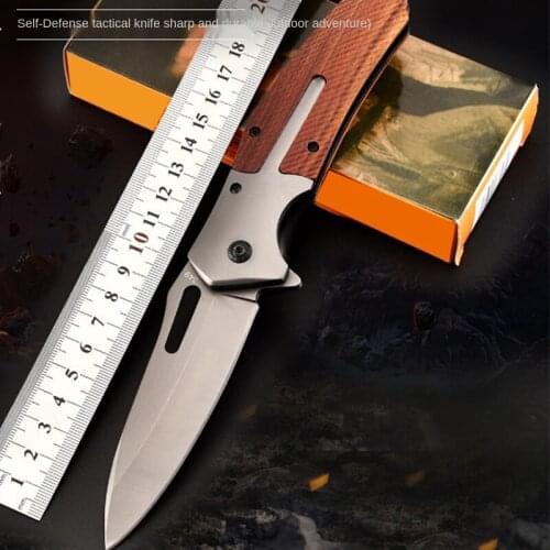 Fine Mahogany Handle Folding Knife Stainless Steel Household Knife Camping Self-defense Tactical Knife
