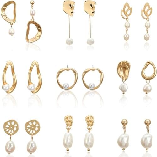 F35 Vintage Irregular Freshwater Pearl Dangle Earrings For Women Brincos Geometric Drop Earring DIY Wedding Party Jewelry Gift