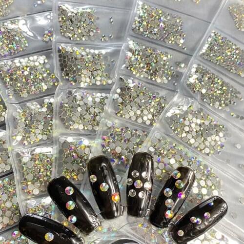 Yanruo 2021 Newly 2000 Stone Crystal AB 1440pcs SS3-SS10 Non Hot Fix Rhinestone Flatback Strass Nail Glitters Garment Stones