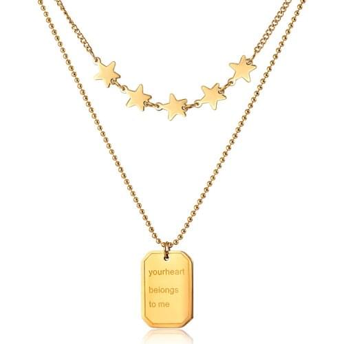 New Fashion Stainless Steel Star Double-Layer Letter Tag Pendant Necklace For Women Chain Female Minimalist Jewelry