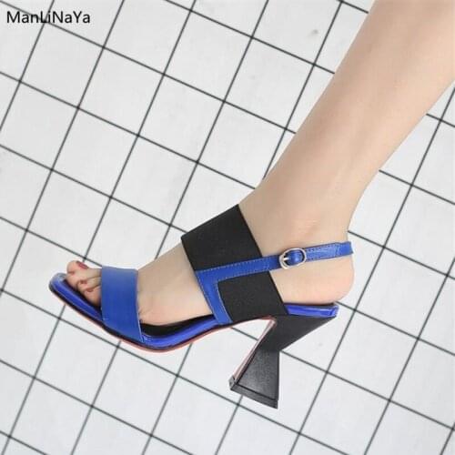 New Strange Style Heel Mixed Colors Women Sandals Horseshoe Heel Nylon Female Shoes High Heels Open Toe Ankle Strap Women Shoes