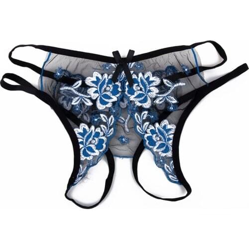 Female Lace Transparent Panties Intimates Sexy Underwear Women string Embroidery Exotic Briefs Open Crotch Thongs Lace