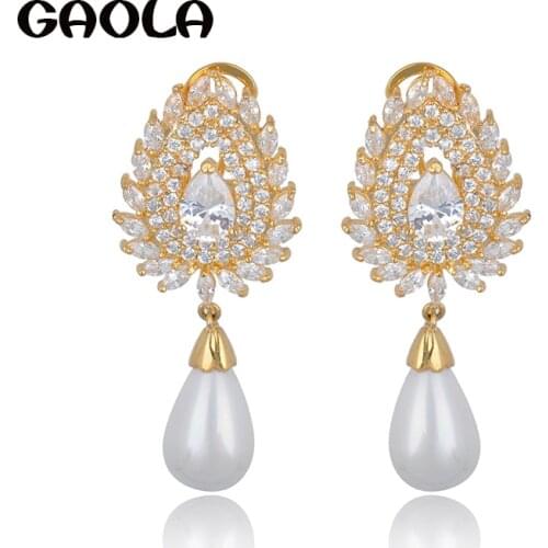 GAOLA Fashion Cubic Zircoina White Gold Color Imitation Pearls Dangle Earrings boucle d'oreille femme 2019 GLE2350