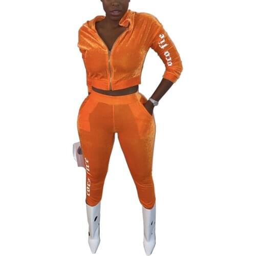 S-XXL Women Casual 2 Piece Velour Sweatsuits Zipper Crop Sports Trousers Velvet Tracksuit 2pcs Jogging Sets