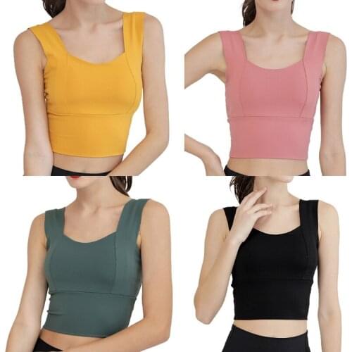 Women Seamless Yoga Sports Bra Wide Strap Padded Support Workout Bralette Solid Color Quick Dry Wireless Crop Tank Top