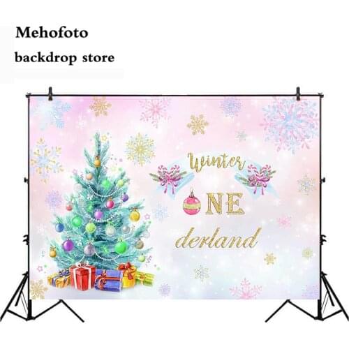 Mehofoto Winter Onederland Party Photo Background Christmas Tree Parties Decoration Snowflake Glitter Backdrop Banner Props 239