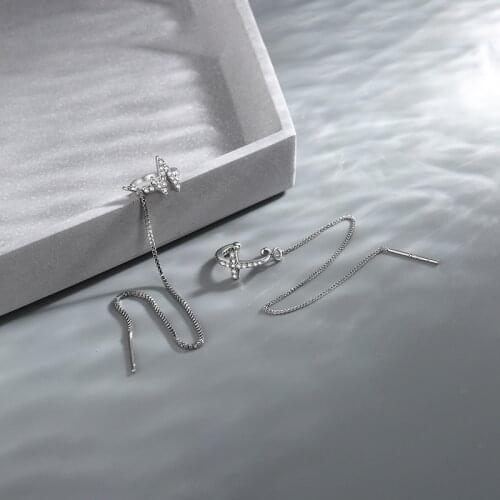 A Girl' 1pcs Korean Trendy Tassel Earrings For Women Long Clip Earring Zircon Cross Ear Cuff Clip Fashion Jewelry Gift