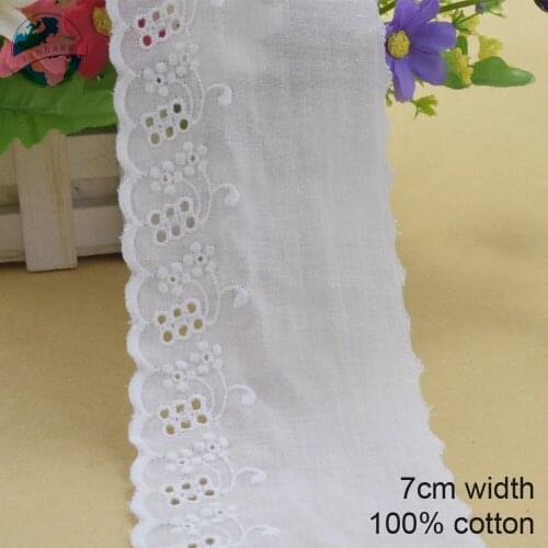 10yards 7cm white 100% cotton embroidery lace french lace ribbon fabric guipure diy trims warp knitting sewing Accessories#3167