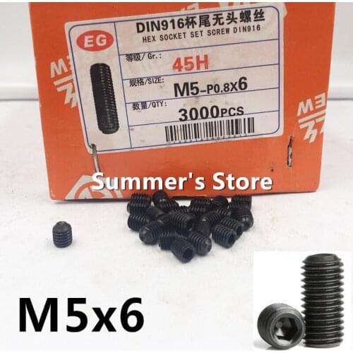 100pcs/lot DIN916 M5*6mm Alloy Steel Hex Socket Head Set Screw M5*6mm Grub Screw black screw bolt Grade 12.9