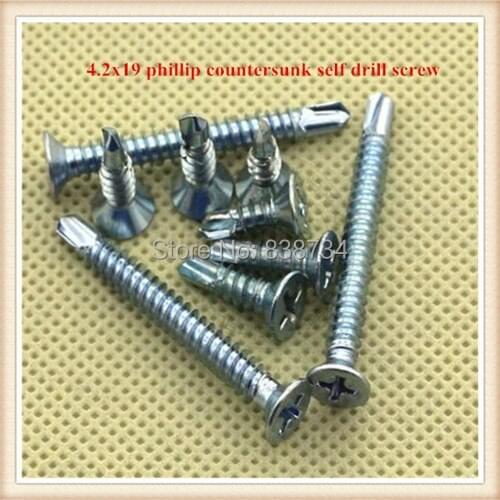 100pcs Phillip countersunk 4.2*19 carbon steel white zinc coated self drilling screw