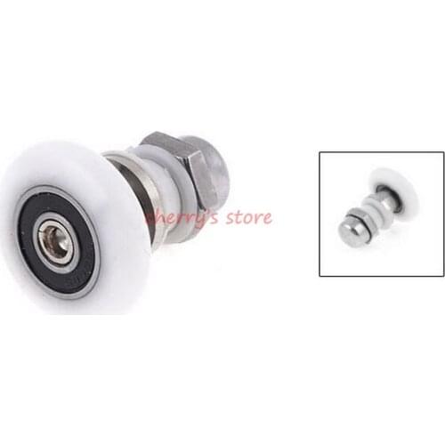White Plastic 28mm Dia Wheel Metal Rod Sliding Door Pulley Roller 2 Pcs