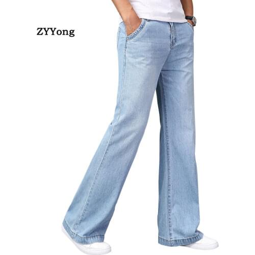 2021 Autumn Big Flared Jeans Mens Womens Boot Cut Denim Pants Loose Fashion Clothing Designer Classic Light Blue Trousers