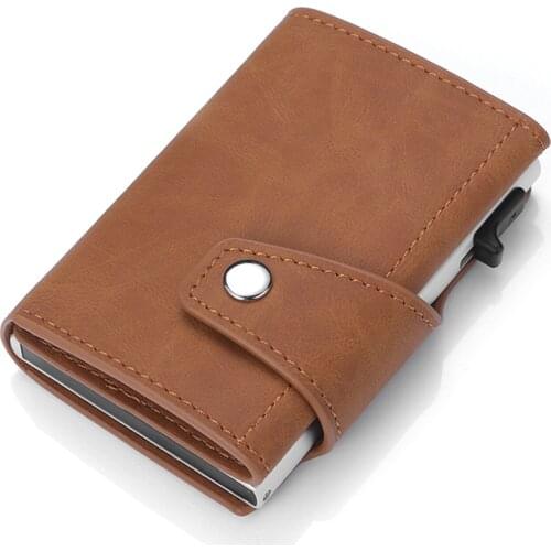 2021 Upscale Men RFID Wallet Credit Card Holder mini Aluminum Box Card Wallet RFID Leather Pop Up Card Case Coin Purse