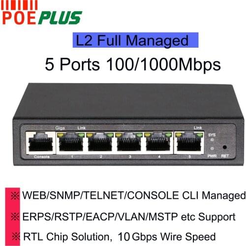 5 ports full L2 managed administrable gigabit network lan switch 10/100/1000Mbps