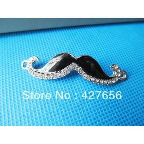 5pcs Bling Bling Black Enamal Metal Mustache Connector Charm/Finding,Dotted 27pcs White Rhinestone,DIY Accessory Jewelry Making