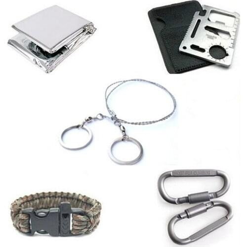 5 PCS/SET Steel Wire 550 Paracord Bracelet Saw Scroll outdoor camping Travel Kit Carabiner Card Blanket Survival Emergency tool