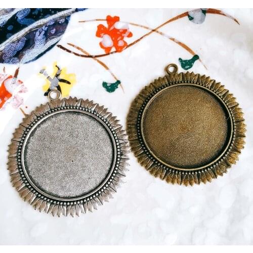 5pcs/lot 35mm Necklace Pendant Setting Antique Bronze Silver Color Glass Cabochon Blank Base Supplies for Jewelry Finding T20