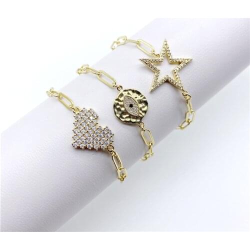 5pcs/lot Handmade Micro Paved CZ Charms Adjustable Chain Bracelets