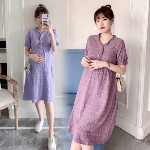 9005# 2021 Summer Korean Fashion Chic Maternity Dress Elegant Slim Clothes for Pregnant Women Slim Pregnancy Clothing Wear