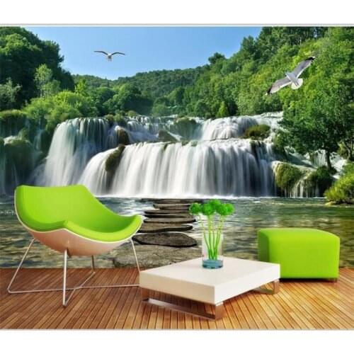 Beibehang Living Room Custom Painting 3D Green Forest Creek Falls Art Background Bedroom Mural 3d wall paper photo murals