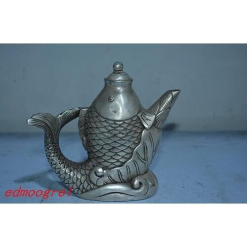 Old Chinese Tibet silver fish teapot, Hand-carved crafts,Auspicious evil-proof ornaments,,collection& adornment,free shipping