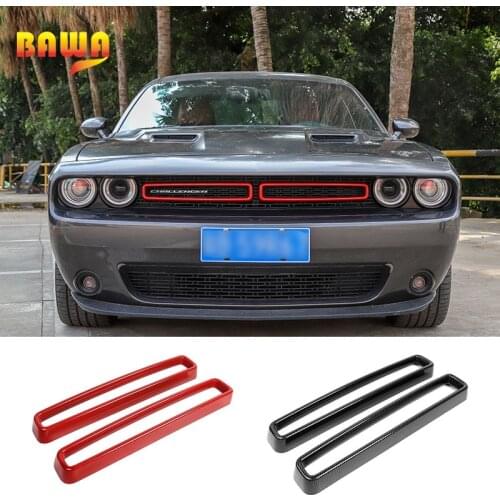 BAWA Car Front Grille Decoration Ring for Dodge Challenger 2015+ Air conditioning Vent Decoration Cover ABS Carbon Fiber Grain
