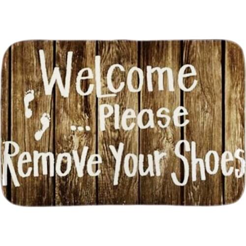 Home Entrance Doormat Welcome Please Remove Your Shoes In Wooden Door Mats Indoor Outdoor Bathroom Floor Mat Short Plush Fabric